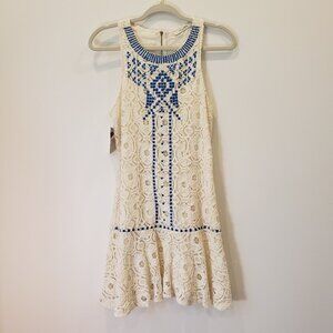 buy too Ivory & Blue Crocheted Lace Sleeveless Midi Dress Size Small